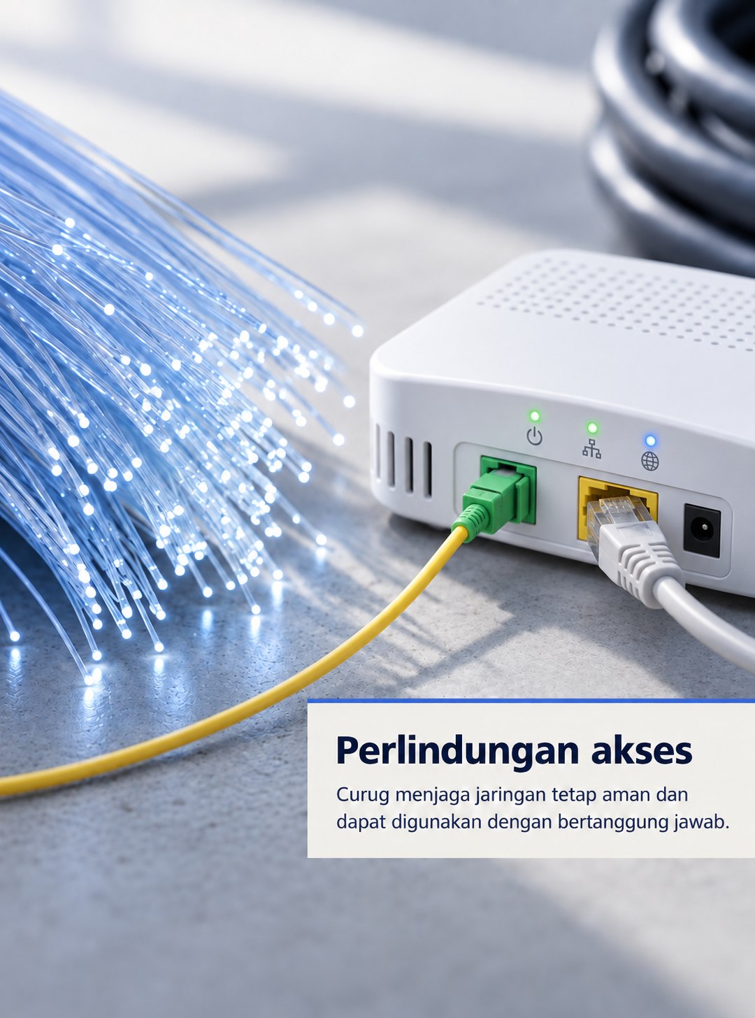 Serat optik dan perangkat jaringan Curug dengan keterangan Perlindungan akses